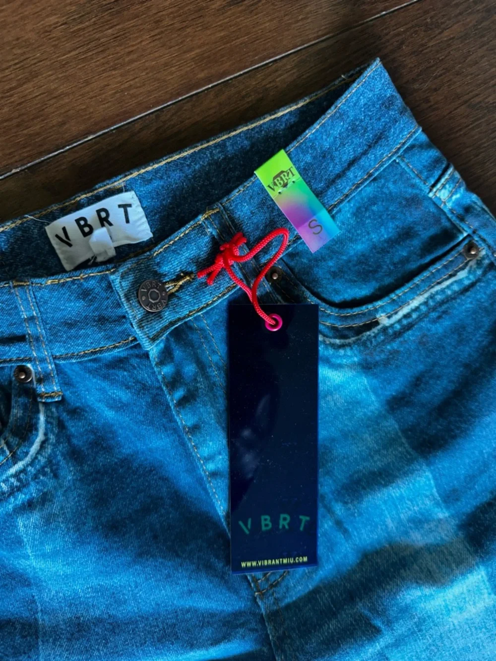 Vibrant VBRT Blue American Flag Wide-Leg Jeans NWT Stars Stripes Western - Picture 3 of 9